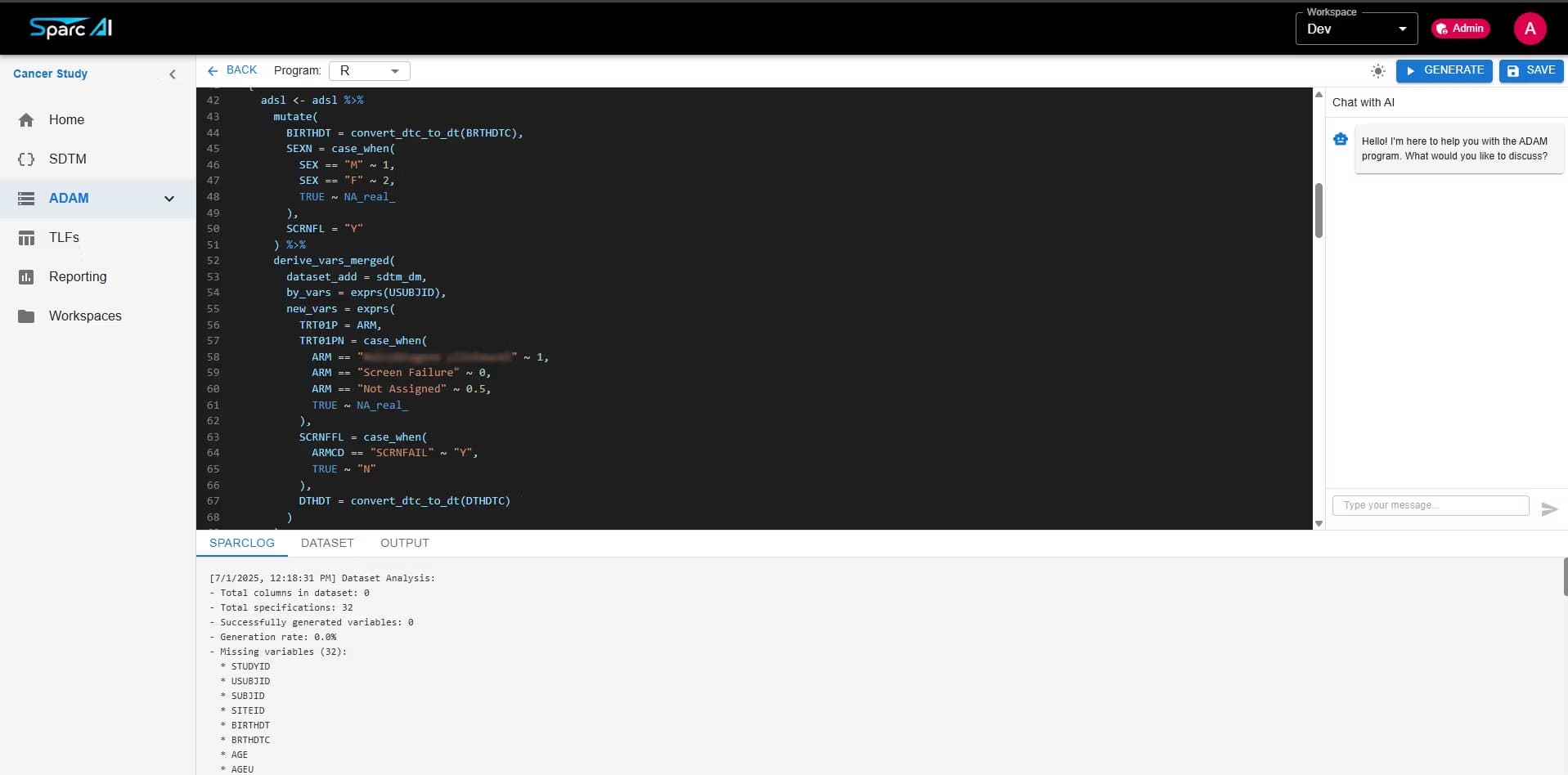 ADaM Dataset Generation Interface