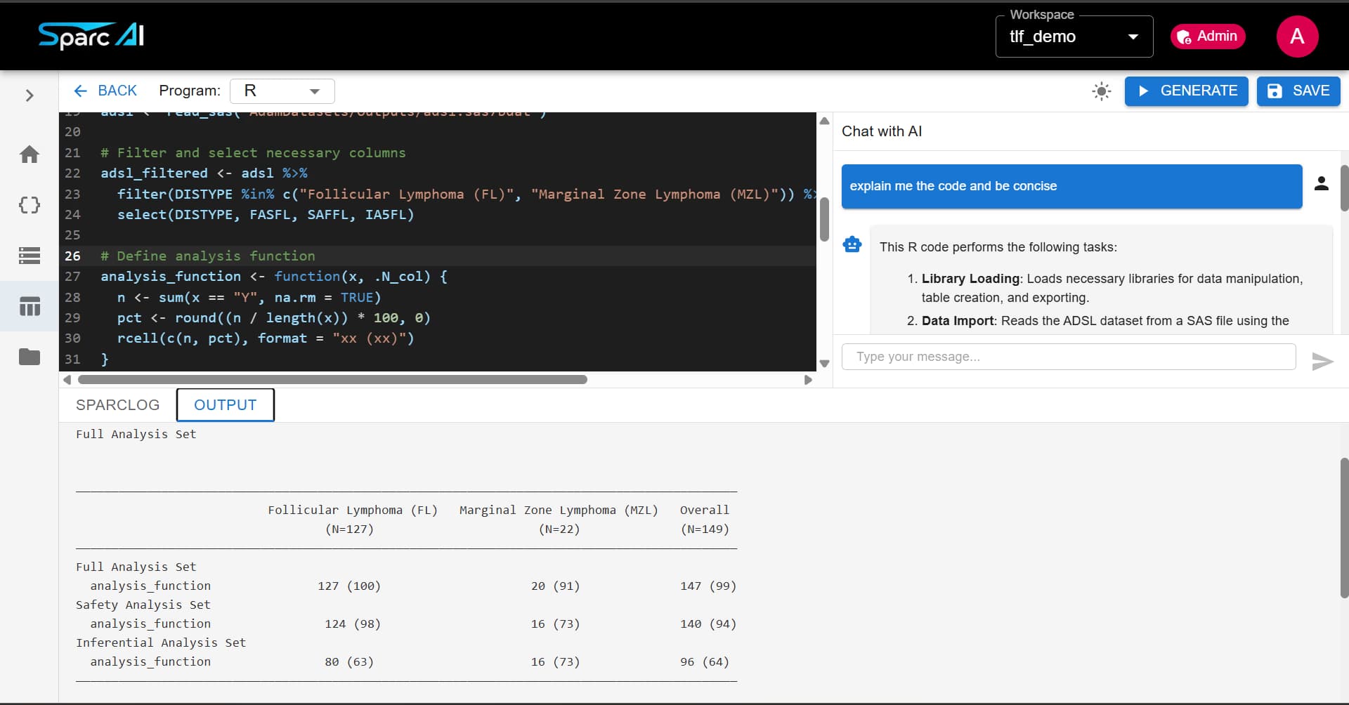 Tables, Listings & Figures Generation Interface